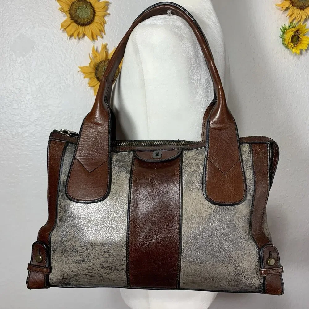 Fossil Reissue Weekender Distressed Leather Pebble Satchel Purse Womens